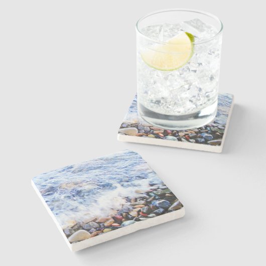 Blaues Wasser schweben Steinuntersetzer (Seitenansicht)