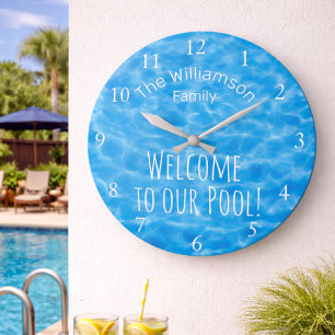 Blaues Wasser Willkommen in unserer Pool-Familie N Große Wanduhr