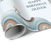 Blaues Wasserfahrzeug | Happy Birthday Geschenkpapier (Rolleneckpunkt)