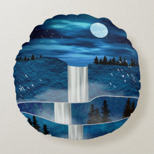 Blaues Wasserfall-Kissen Rundes Kissen