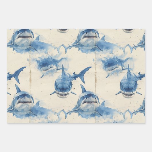 Blaues Wasserfarbdesign Geschenkpapier Set (Vorderseite 3)