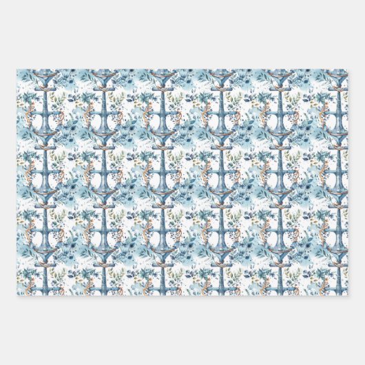 Blaues Wasserfarbdesign Geschenkpapier Set (Vorderseite)