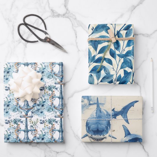 Blaues Wasserfarbdesign Geschenkpapier Set (Vorderseite)