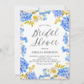 Blaues Wasserfarbe Hydrangea Blumengebäck Brautpar Einladung (Vorderseite)