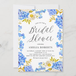 Blaues Wasserfarbe Hydrangea Blumengebäck Brautpar Einladung