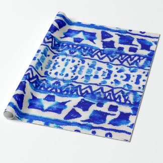 Blaues Wasserfarbe-Stammes-ethnisches nahtloses Mu Geschenkpapier