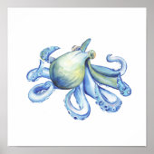 Blaues Wasserfarben-Octopus-Poster Poster (Vorne)