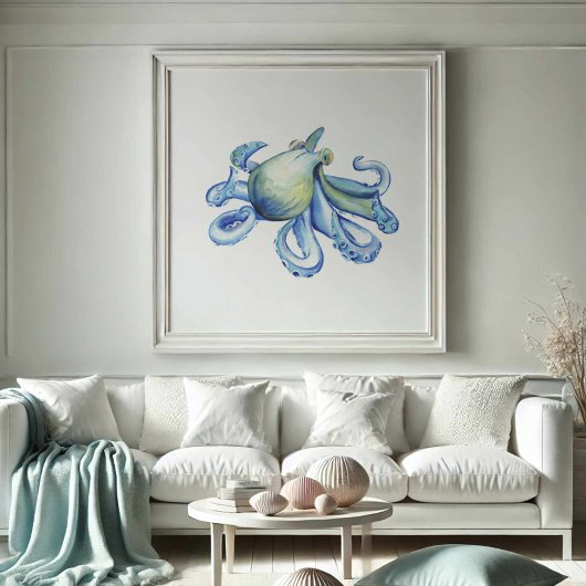 Blaues Wasserfarben-Octopus-Poster Poster