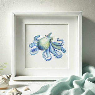 Blaues Wasserfarben-Octopus-Poster Poster