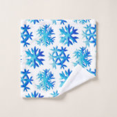 Blaues Wasserfarben-Schneeflockenmuster Badhandtuch Set (Waschlappen)
