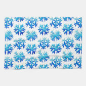 Blaues Wasserfarben-Schneeflockenmuster Geschirrtuch (Horizontal)