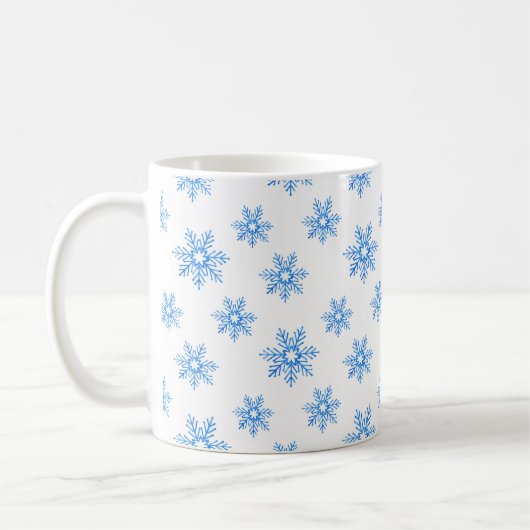 Blaues Wasserfarben-Schneeflockenmuster Kaffeetasse (Links)