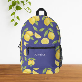 Blaues Wasserfarben-Zitronenmuster Bedruckter Rucksack