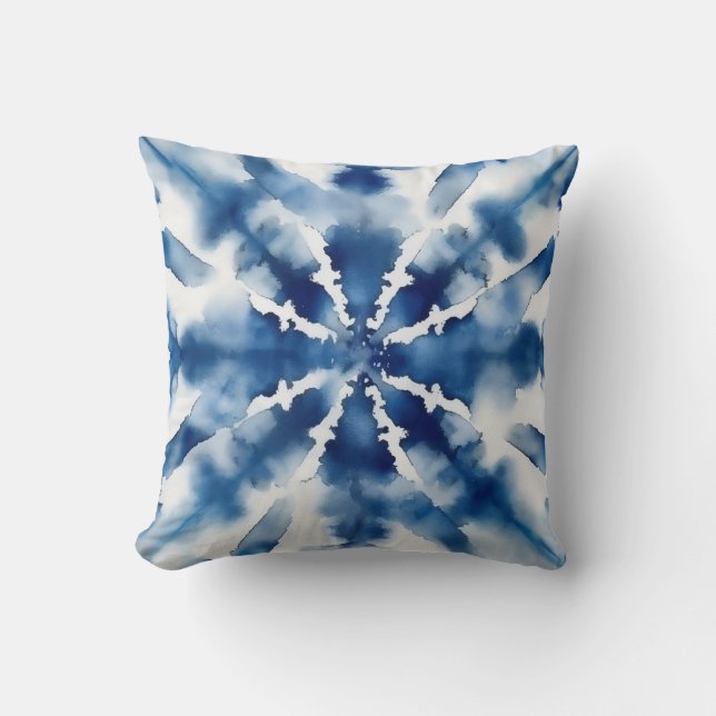 Blaues Wasserfarbenburgenmuster Kissen (Vorderseite)