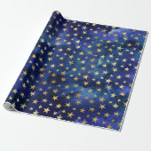 Blaues Wasserfarbenmuster mit Goldstars Geschenkpapier (Ungerollt)