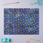 Blaues Wasserfarbenmuster mit Goldstars Seidenpapier (Basteln)