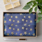 Blaues Wasserfarbenmuster mit Goldstars Seidenpapier (Geschenk)