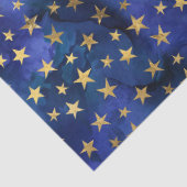 Blaues Wasserfarbenmuster mit Goldstars Seidenpapier (Detail)