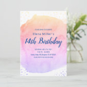 Blaues Wasserfarbenstrich Goldener Glitzer Einladu Einladung (Stehend Vorderseite)