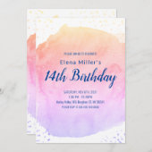 Blaues Wasserfarbenstrich Goldener Glitzer Einladu Einladung (Vorne/Hinten)