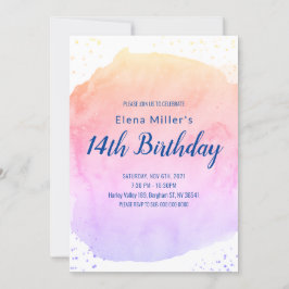 Blaues Wasserfarbenstrich Goldener Glitzer Einladu Einladung