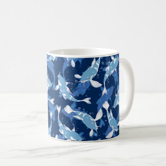 Blaues Wassermuster - Koi Fish Kaffeetasse (VorderseiteRechts)