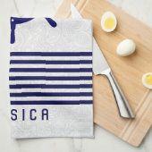 Blaues Wasserrad und Streifen Küchentuch (Viertel Falte)