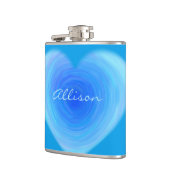 Blaues Watercolor-Herz-personalisiertes Skript Flachmann (Links)