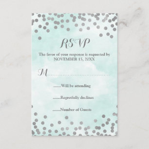 Blaues Watercolor-Silberconfetti-Hochzeit UAWG RSVP Karte