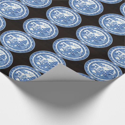 Blaues Weide-Platten-Muster-Packpapier Geschenkpapier (Ecke)