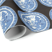 Blaues Weide-Platten-Muster-Packpapier Geschenkpapier (Rolleneckpunkt)