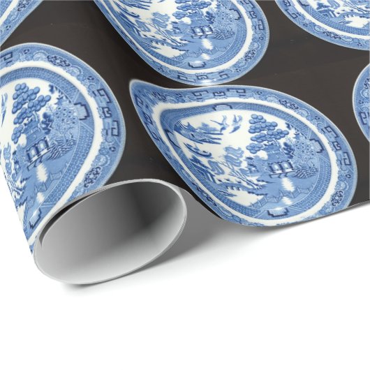 Blaues Weide-Platten-Muster-Packpapier Geschenkpapier (Rolleneckpunkt)