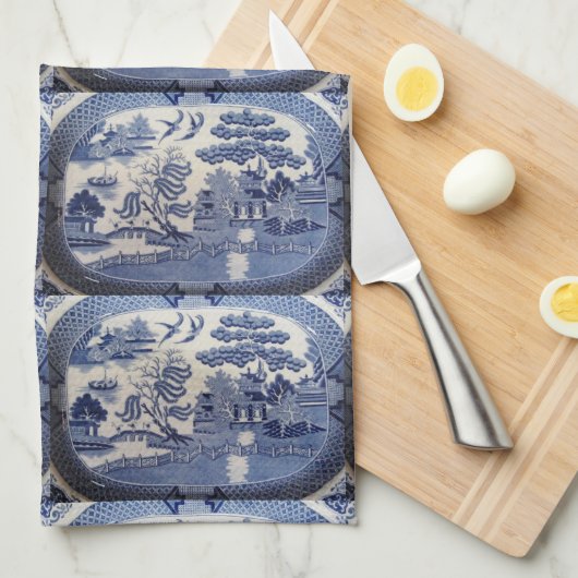 Blaues Weide-Tee-Tuch - lassen Sie Großmutter in Geschirrtuch (Viertel Falte)