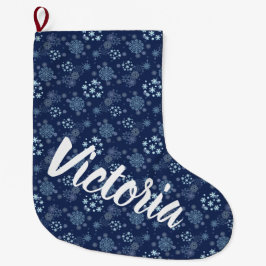 Blaues Weihnachten Elegantes Schneeflockenmuster Großer Weihnachtsstrumpf