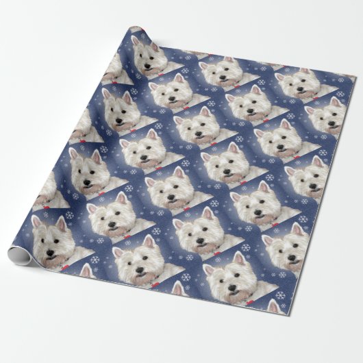 BLAUES WEIHNACHTENwestie Geschenkpapier (Ungerollt)