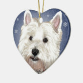 BLAUES WEIHNACHTENwestie Keramik Ornament (Links)