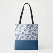 Blaues Weihnachtsbaum-Ornament-Muster Farbblock Tasche (Vorderseite)