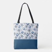 Blaues Weihnachtsbaum-Ornament-Muster Farbblock Tasche (Rückseite)