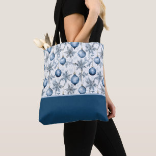Blaues Weihnachtsbaum-Ornament-Muster Farbblock Tasche