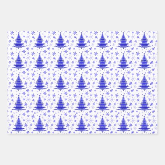 Blaues Weihnachtsbaummuster Geschenkpapier Set (Vorderseite 3)