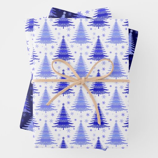 Blaues Weihnachtsbaummuster Geschenkpapier Set (Beispiel)