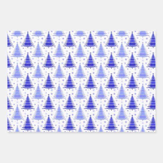 Blaues Weihnachtsbaummuster Geschenkpapier Set (Vorderseite)