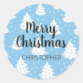 Blaues Weihnachtsbaummuster Runder Aufkleber (Vorderseite)