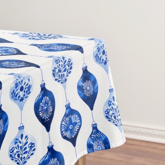 Blaues Weihnachtsbaumschmuck-Muster Tischdecke (Beispiel)