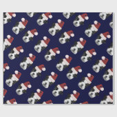 Blaues Weihnachtsboston-Terrier-Packpapier Geschenkpapier (Flach)