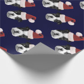 Blaues Weihnachtsboston-Terrier-Packpapier Geschenkpapier (Ecke)