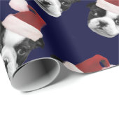 Blaues Weihnachtsboston-Terrier-Packpapier Geschenkpapier (Rolleneckpunkt)