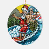 Blaues Weihnachtshawaiische surfende Keramik Ornament (Links)