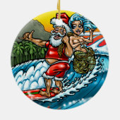 Blaues Weihnachtshawaiische surfende Keramik Ornament (Hinten)