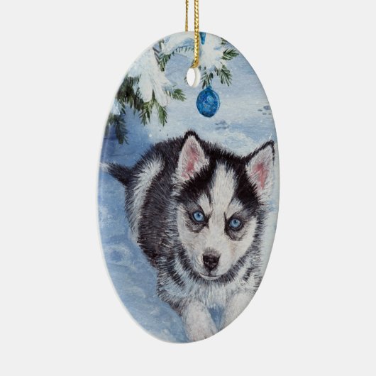 Blaues Weihnachtsheisere Keramik Ornament (Rechts)